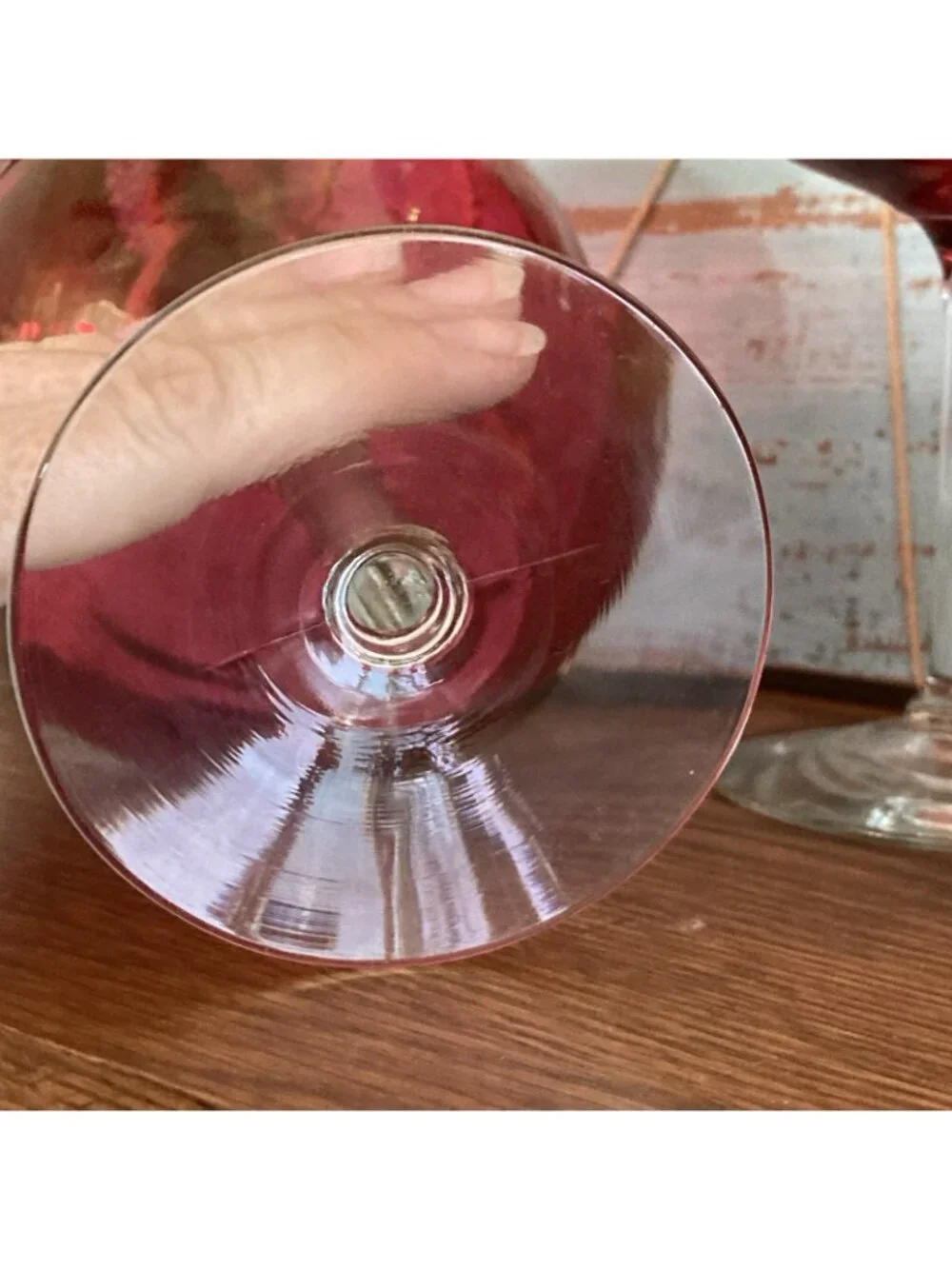 Cranberry Glass Cut To Clear Etched Grapes Balloon Wine Glasses 7.5” Set of 2